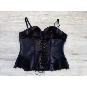 NWT Torrid L Black Satin & Lace Corse  Lace Up Back Underwire Goth Bridgerton
